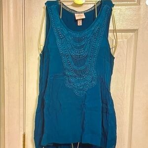 Knox Rose Teal Embroidered Tank Top